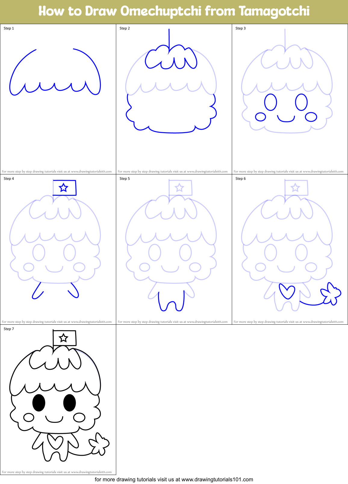 How to Draw Omechuptchi from Tamagotchi Printable Step by Step