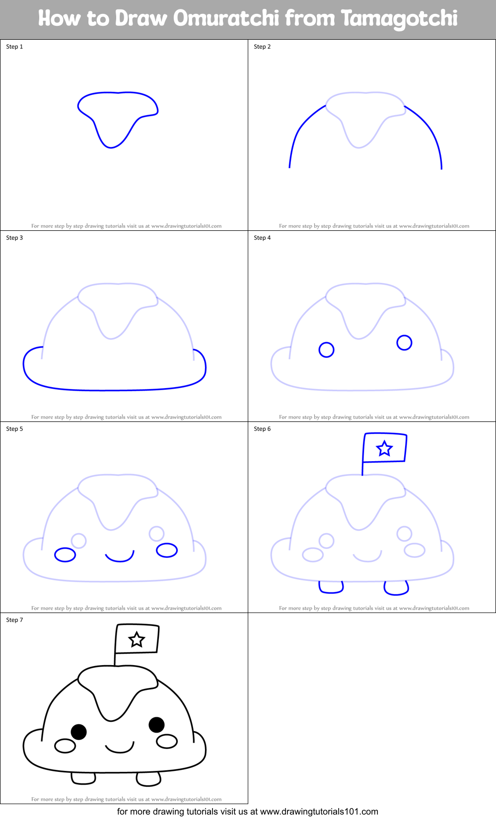 How to Draw Omuratchi from Tamagotchi Printable Step by Step