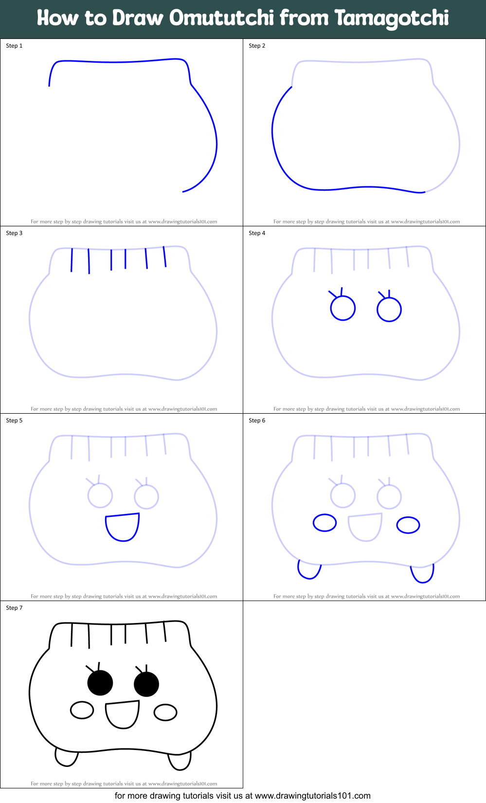 How to Draw Omututchi from Tamagotchi Printable Step by Step
