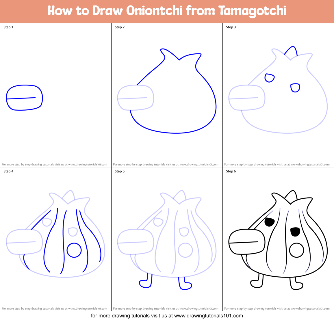 How to Draw Oniontchi from Tamagotchi Printable Step by Step