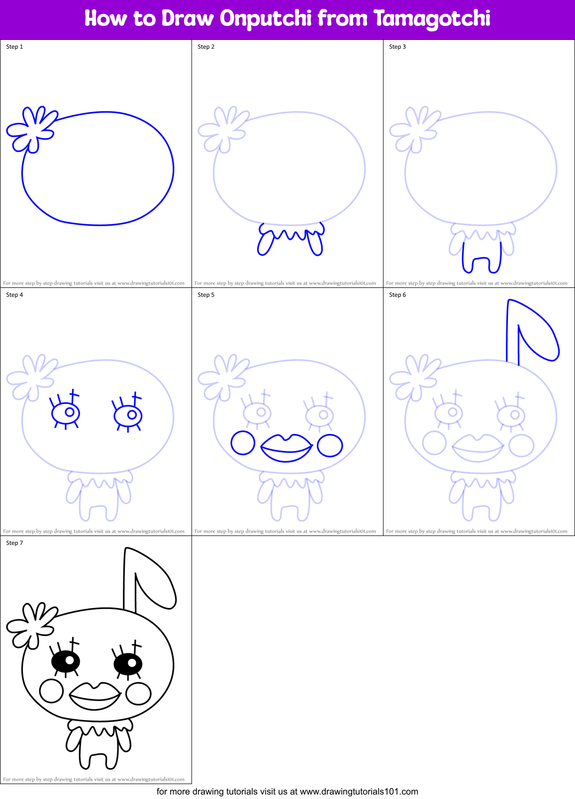 How to Draw Onputchi from Tamagotchi Printable Step by Step