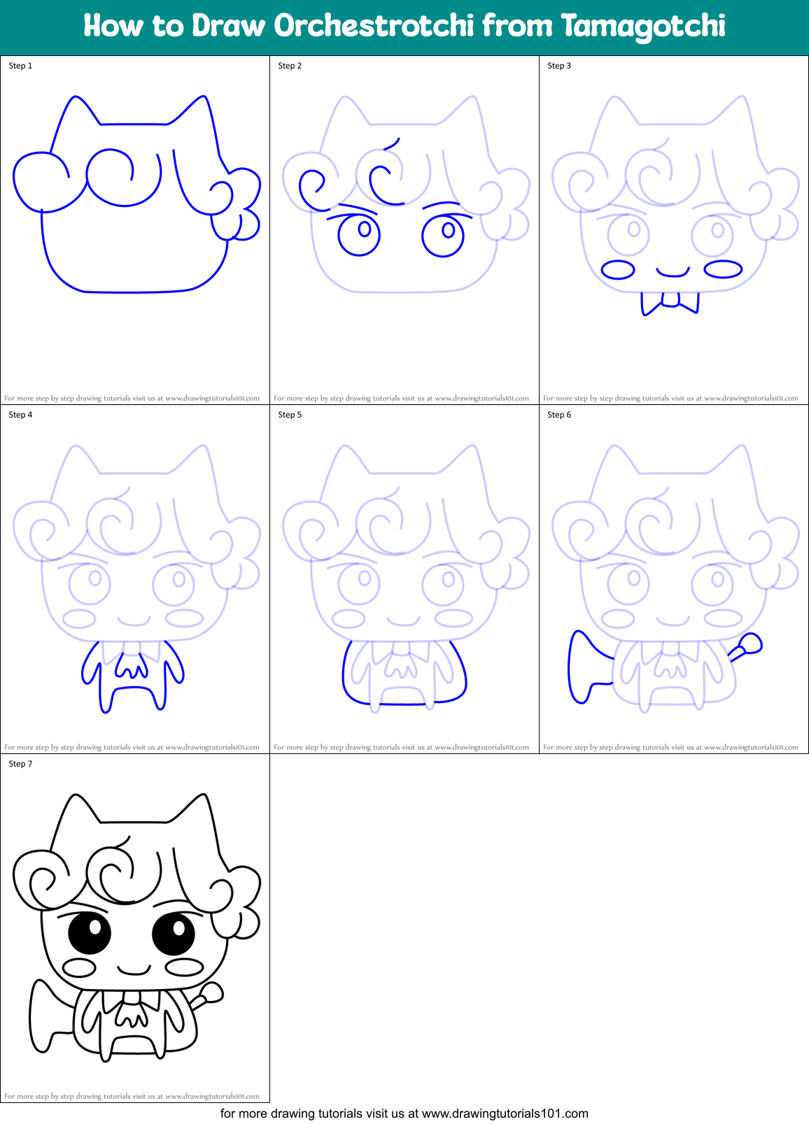 How to Draw Orchestrotchi from Tamagotchi Printable Step by Step