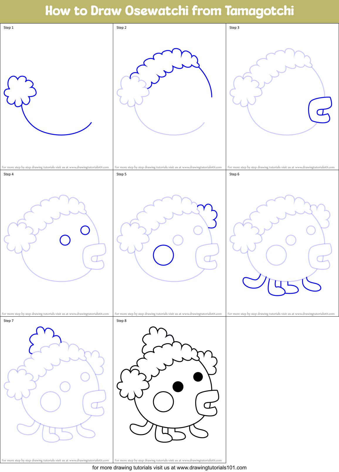 How to Draw Osewatchi from Tamagotchi Printable Step by Step