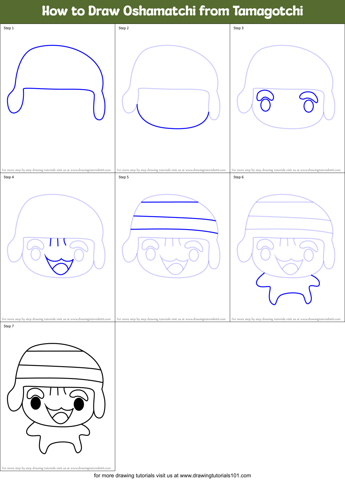 How to Draw Oshamatchi from Tamagotchi Printable Step by Step