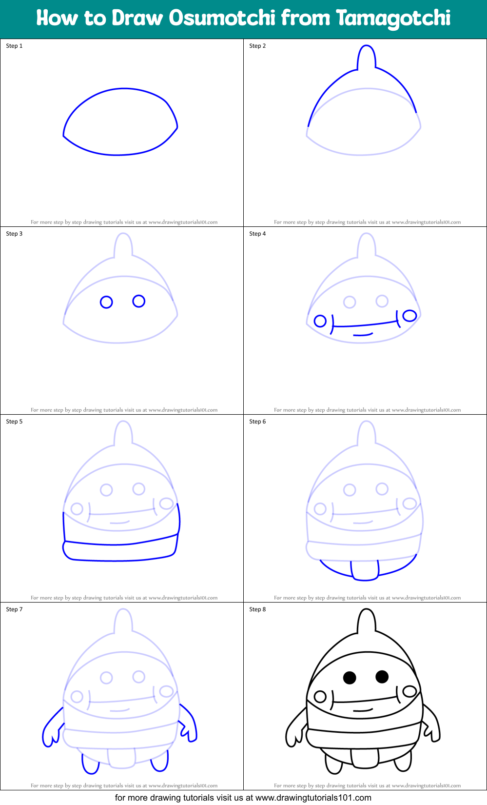 How to Draw Osumotchi from Tamagotchi Printable Step by Step
