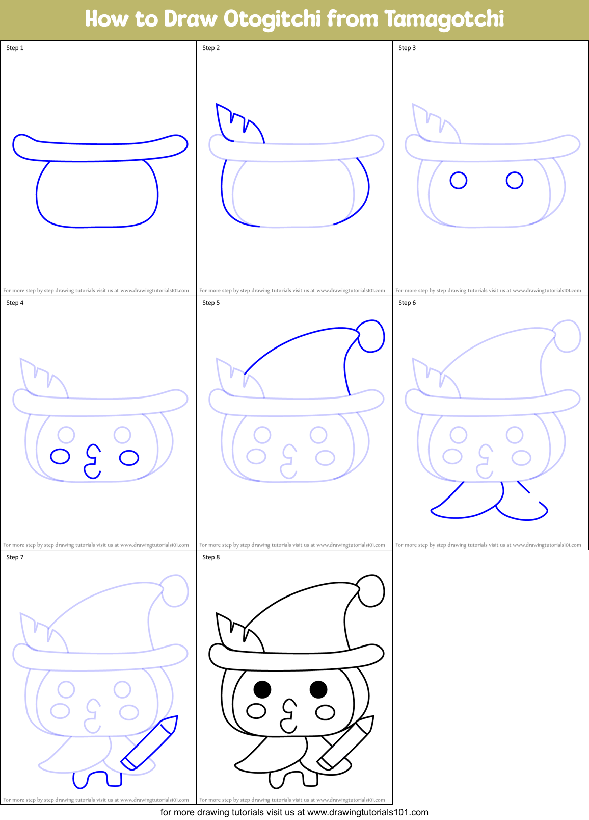 How to Draw Otogitchi from Tamagotchi Printable Step by Step