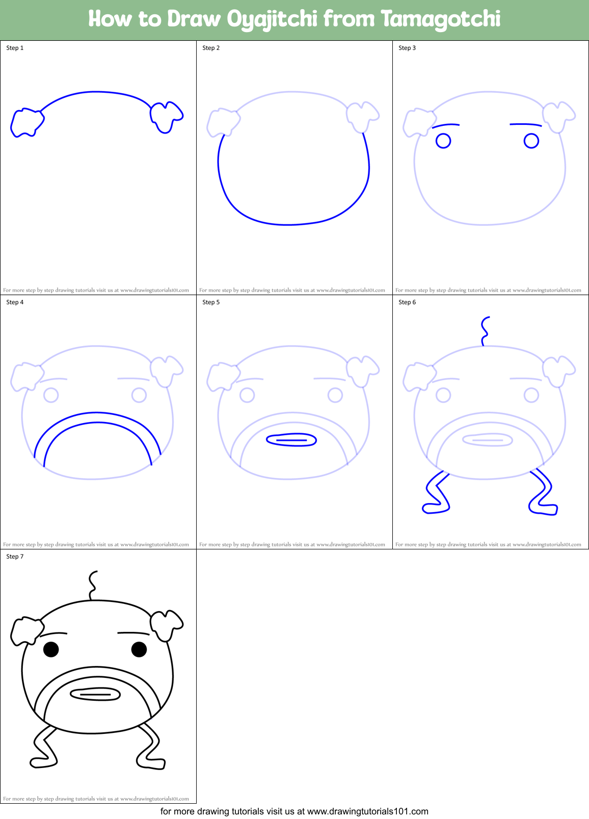 How to Draw Oyajitchi from Tamagotchi Printable Step by Step
