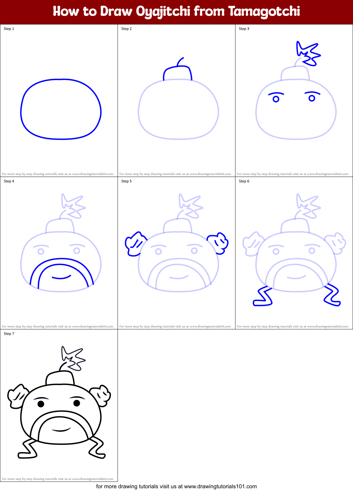 How to Draw Oyajitchi from Tamagotchi Printable Step by Step