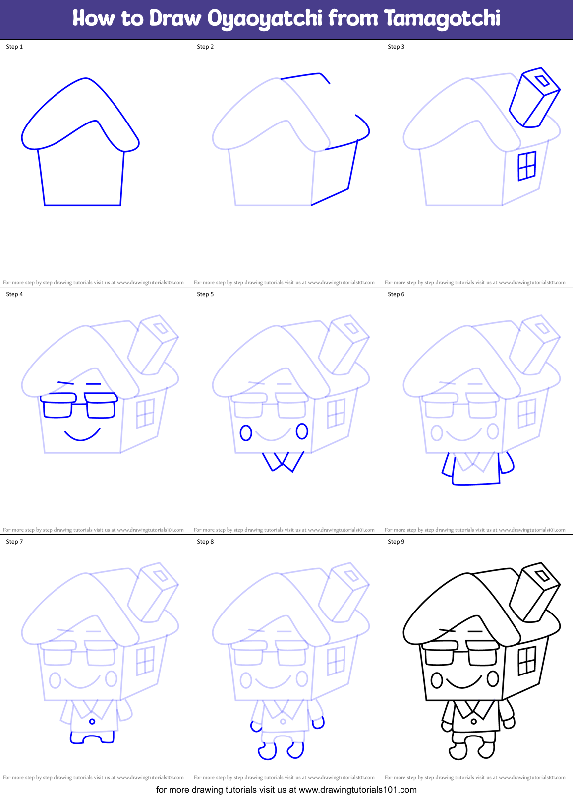 How to Draw Oyaoyatchi from Tamagotchi Printable Step by Step
