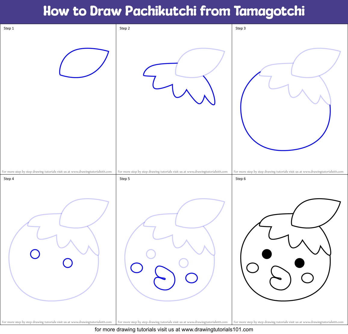 How to Draw Pachikutchi from Tamagotchi Printable Step by Step