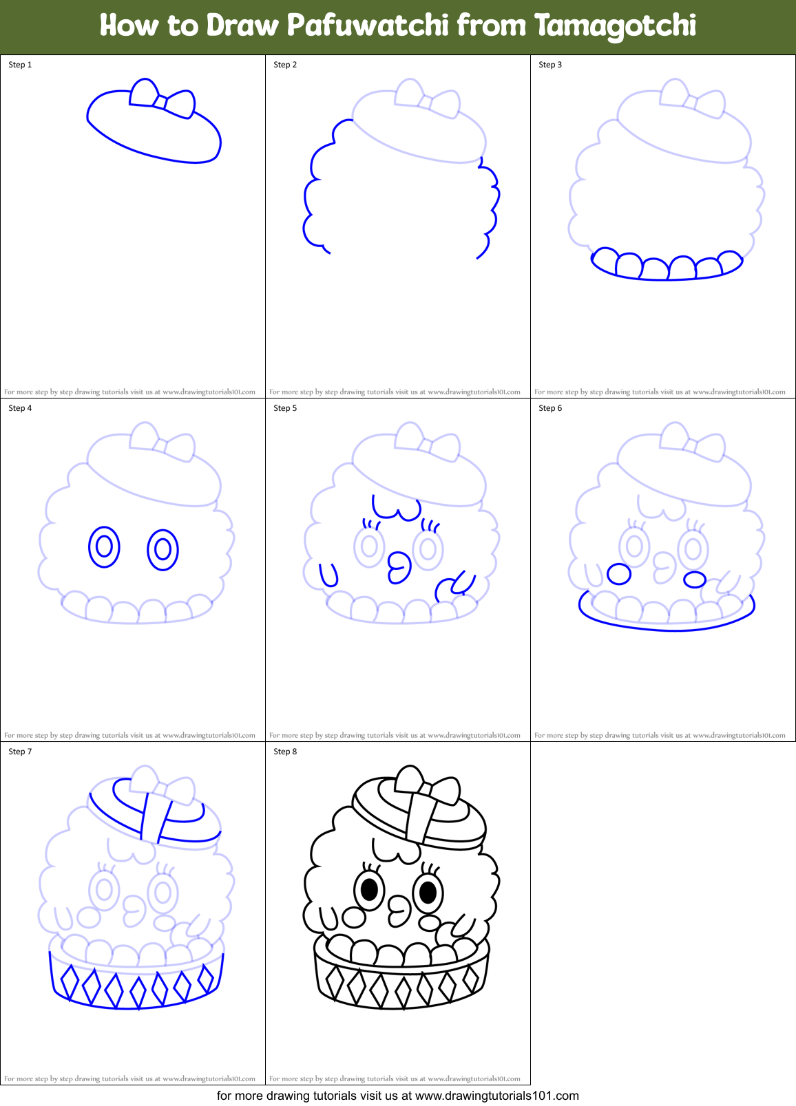How to Draw Pafuwatchi from Tamagotchi Printable Step by Step