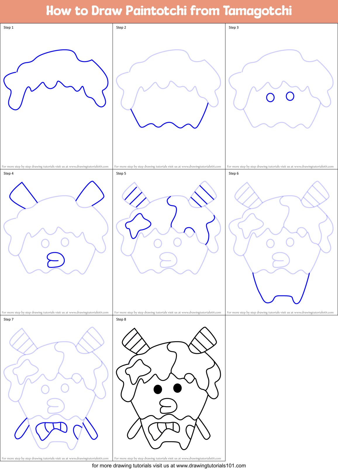 How to Draw Paintotchi from Tamagotchi Printable Step by Step