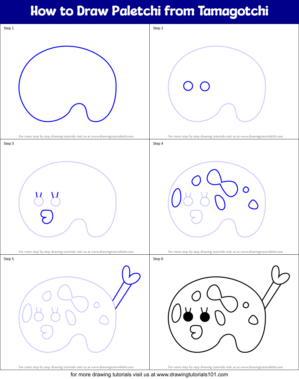 How to Draw Paletchi from Tamagotchi Printable Step by Step