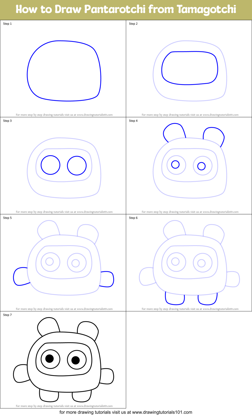 How to Draw Pantarotchi from Tamagotchi Printable Step by Step