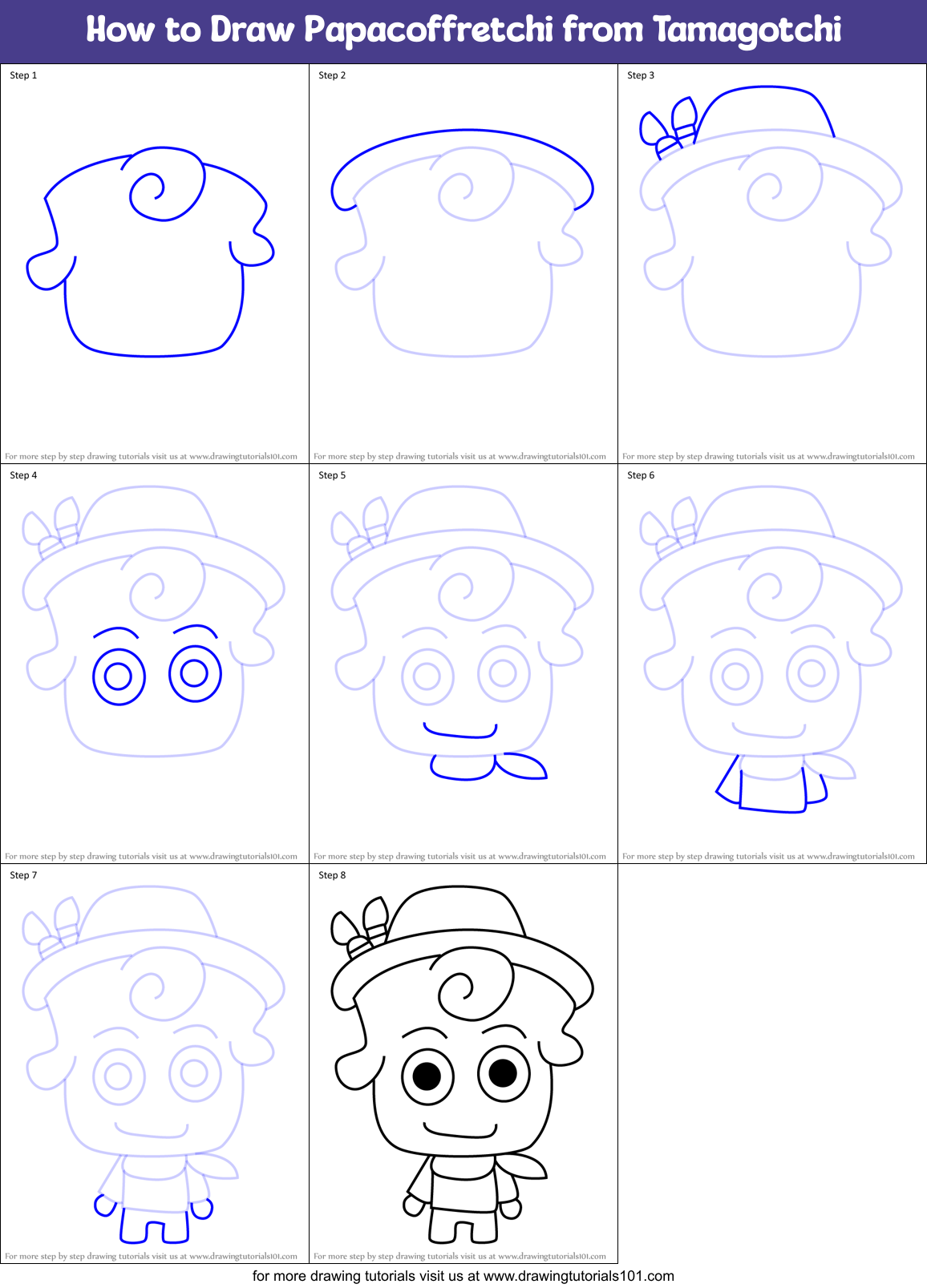 How to Draw Papacoffretchi from Tamagotchi Printable Step by Step