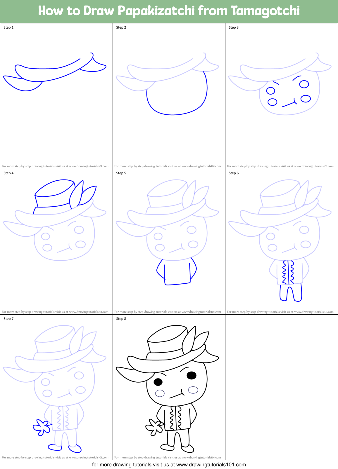 How to Draw Papakizatchi from Tamagotchi Printable Step by Step