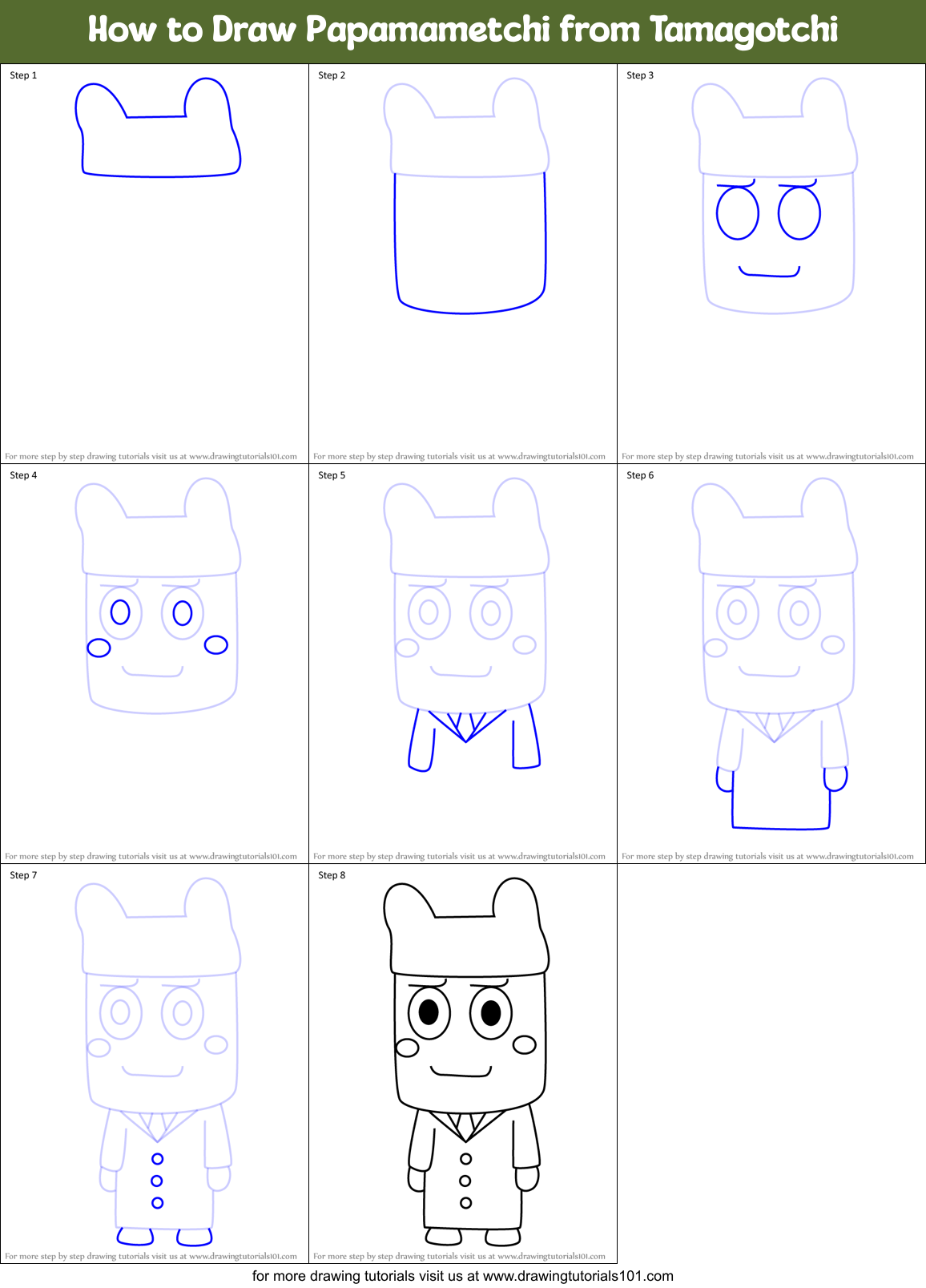 How to Draw Papamametchi from Tamagotchi Printable Step by Step