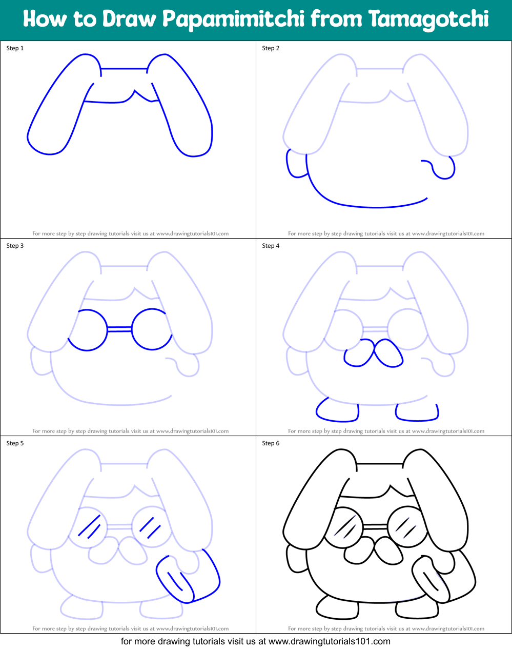 How to Draw Papamimitchi from Tamagotchi Printable Step by Step