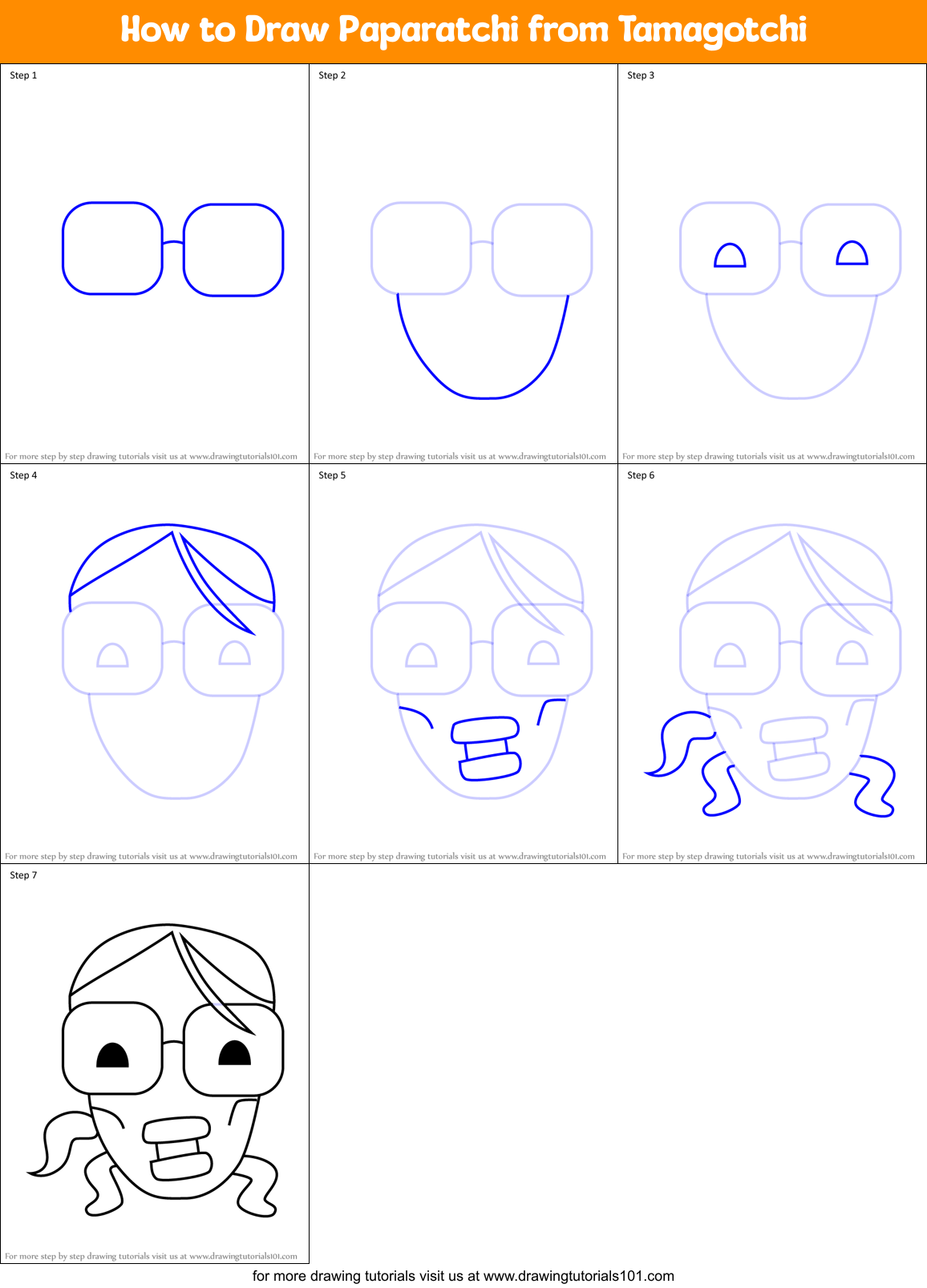 How to Draw Paparatchi from Tamagotchi Printable Step by Step