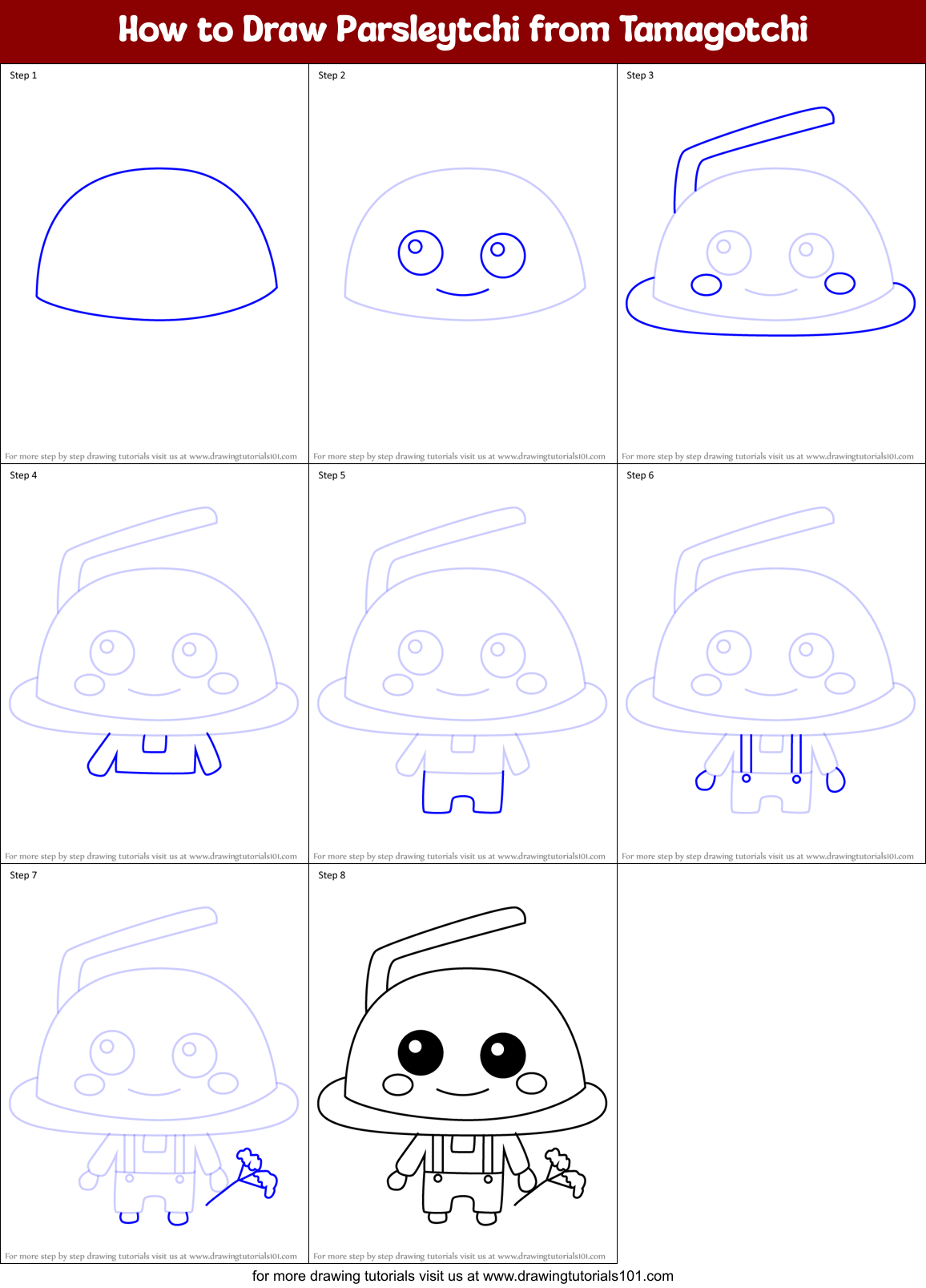 How to Draw Parsleytchi from Tamagotchi Printable Step by Step