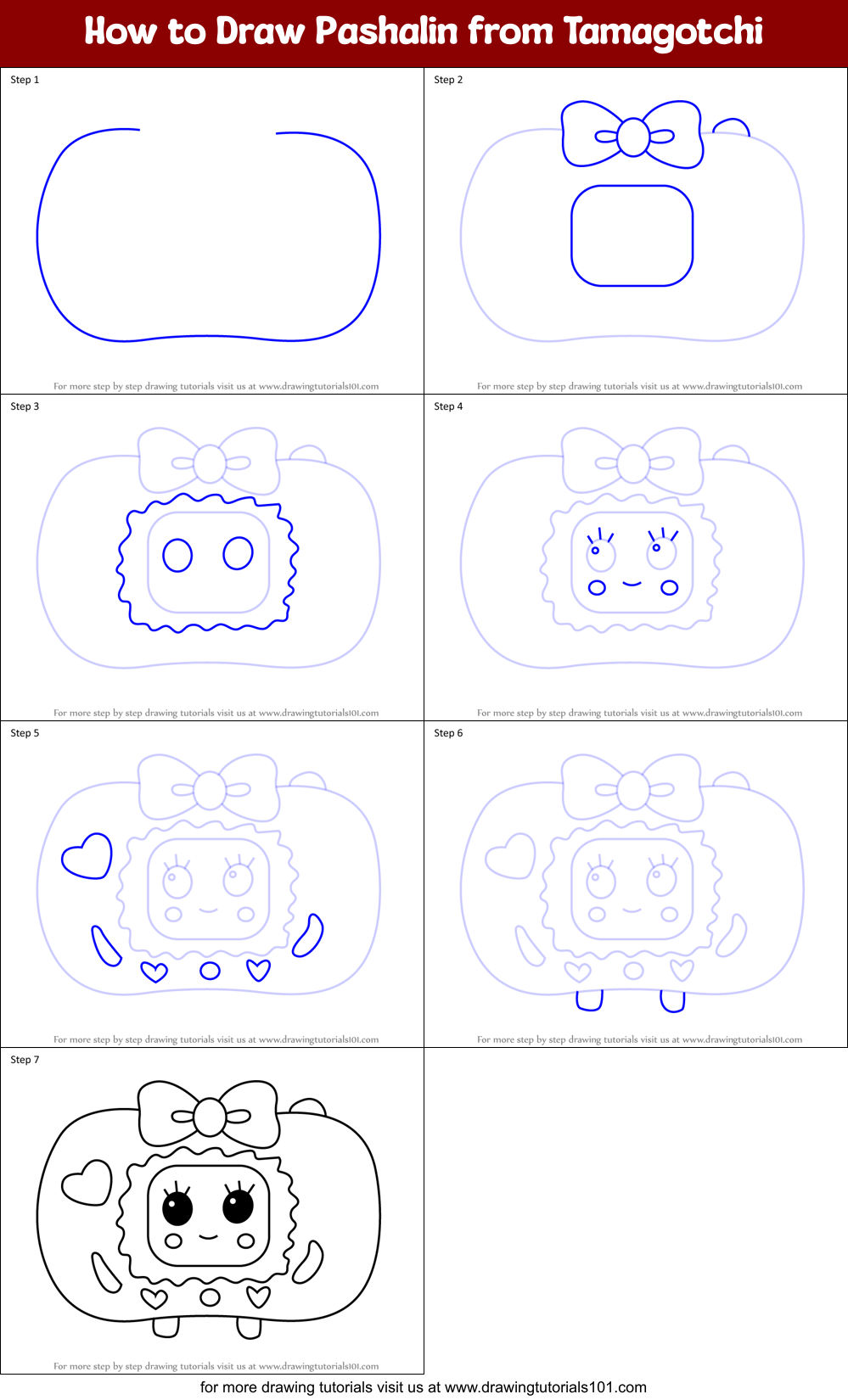 How to Draw Pashalin from Tamagotchi Printable Step by Step