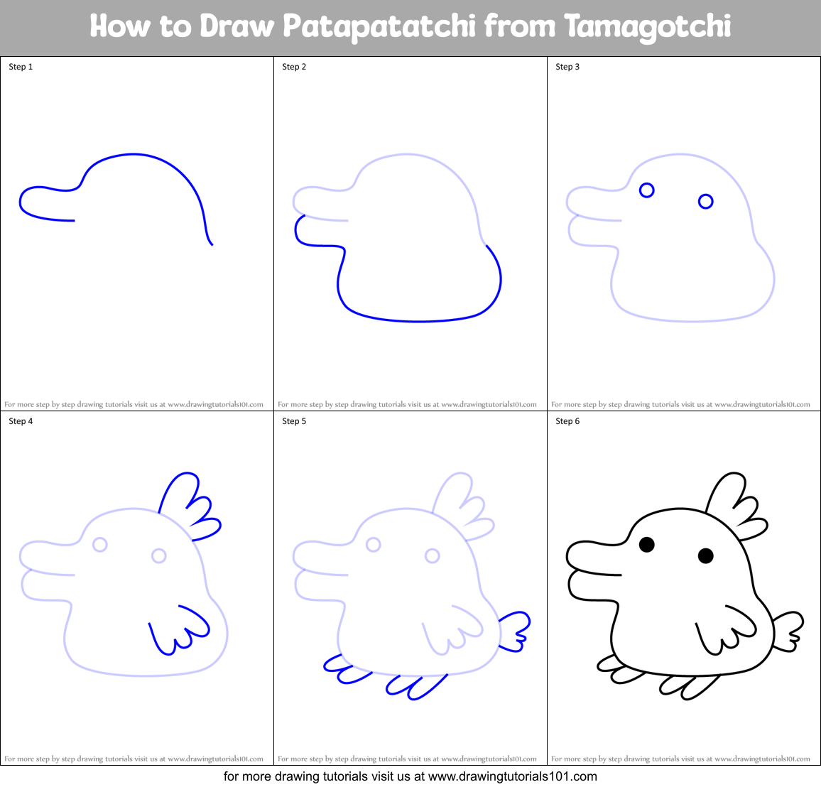 How to Draw Patapatatchi from Tamagotchi Printable Step by Step
