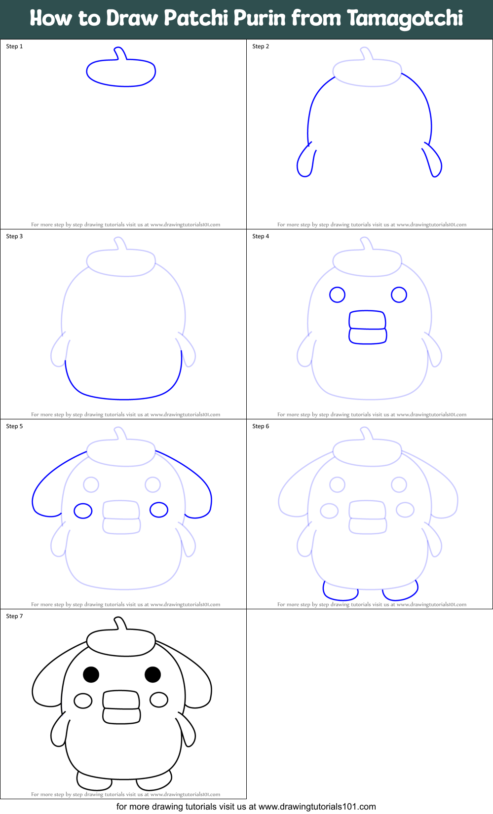 How to Draw Patchi Purin from Tamagotchi Printable Step by Step