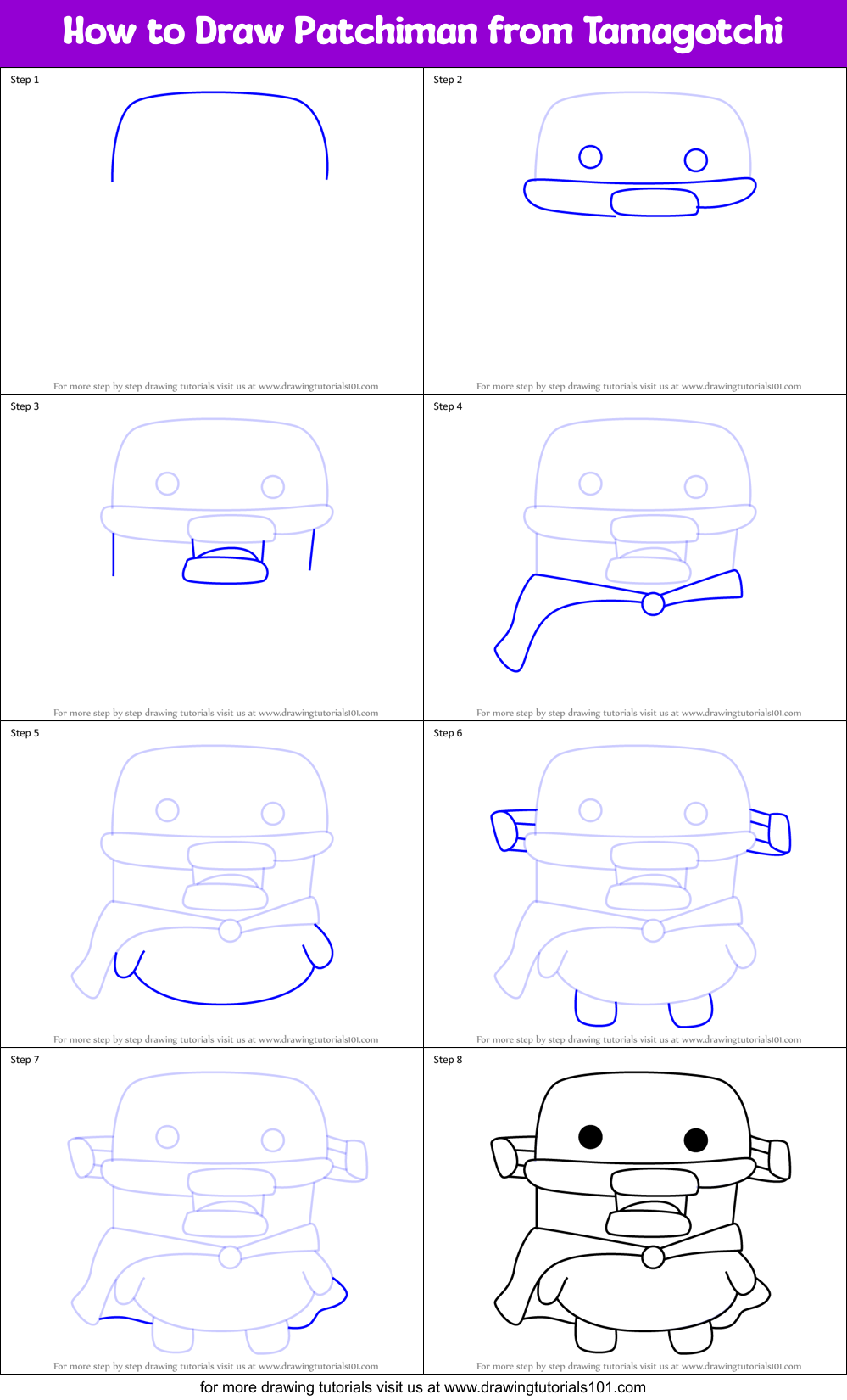 How to Draw Patchiman from Tamagotchi Printable Step by Step