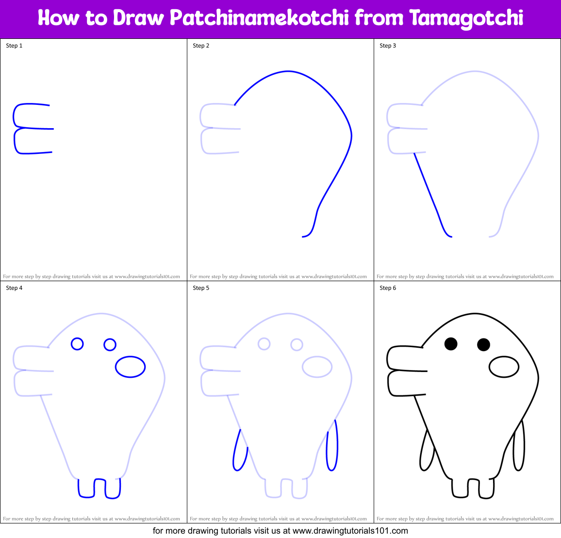 How to Draw Patchinamekotchi from Tamagotchi Printable Step by Step