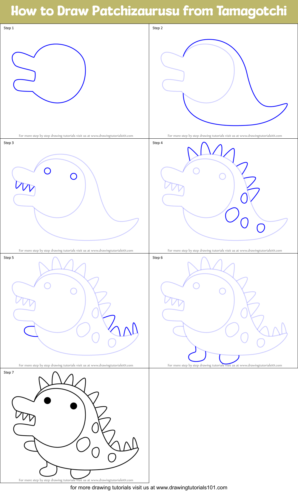 How to Draw Patchizaurusu from Tamagotchi Printable Step by Step