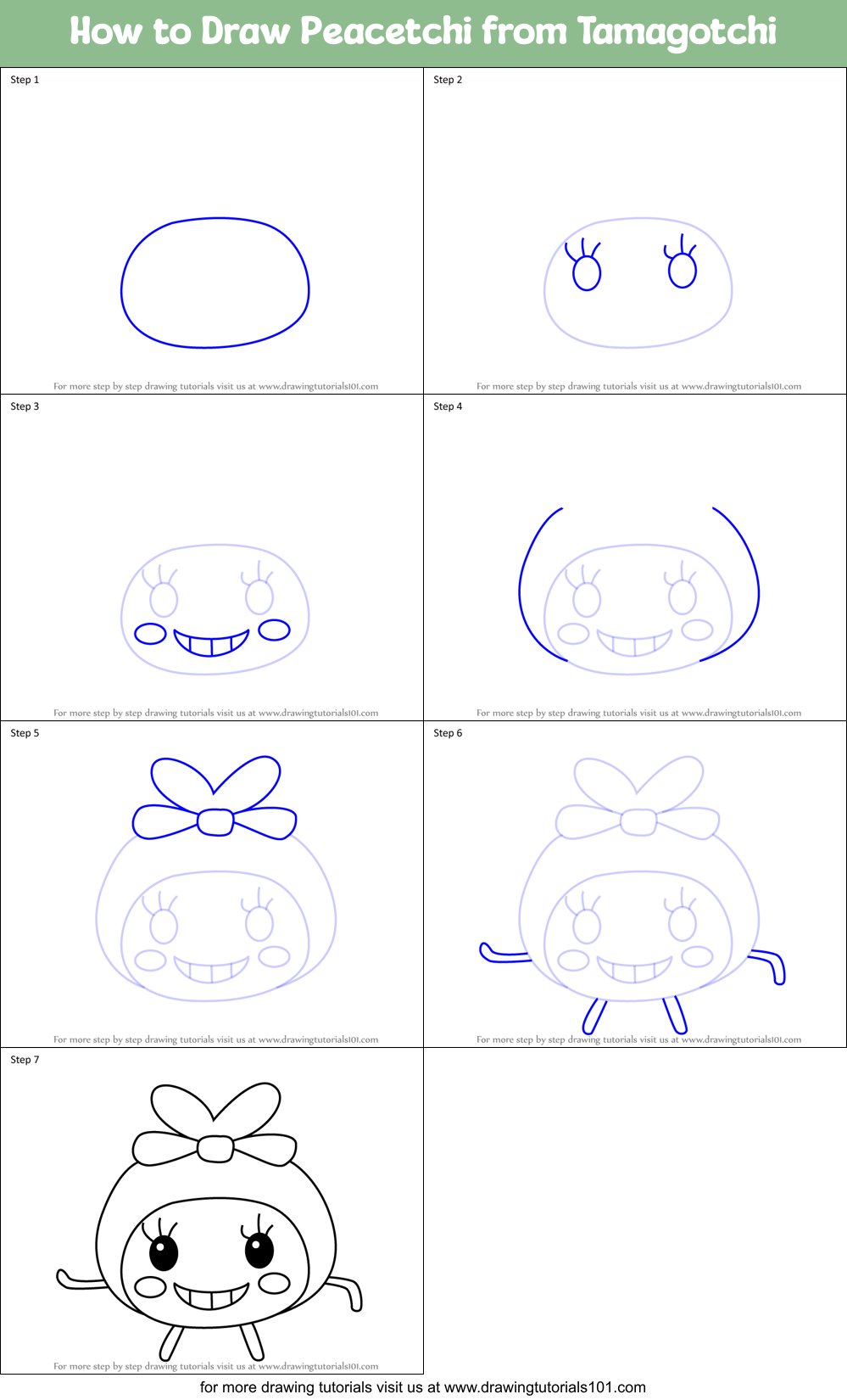 How to Draw Peacetchi from Tamagotchi Printable Step by Step
