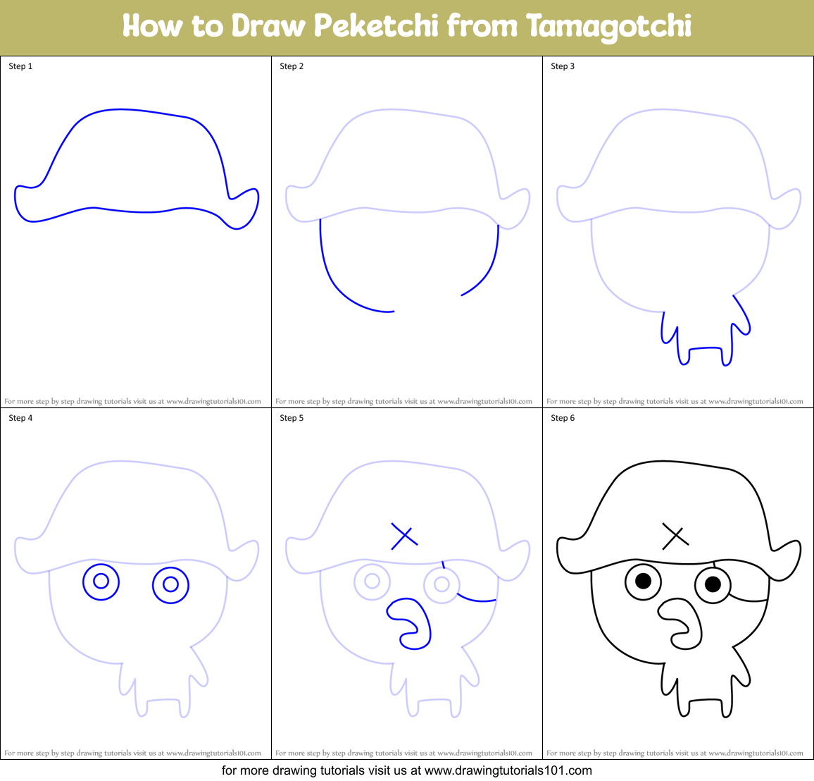 How to Draw Peketchi from Tamagotchi Printable Step by Step