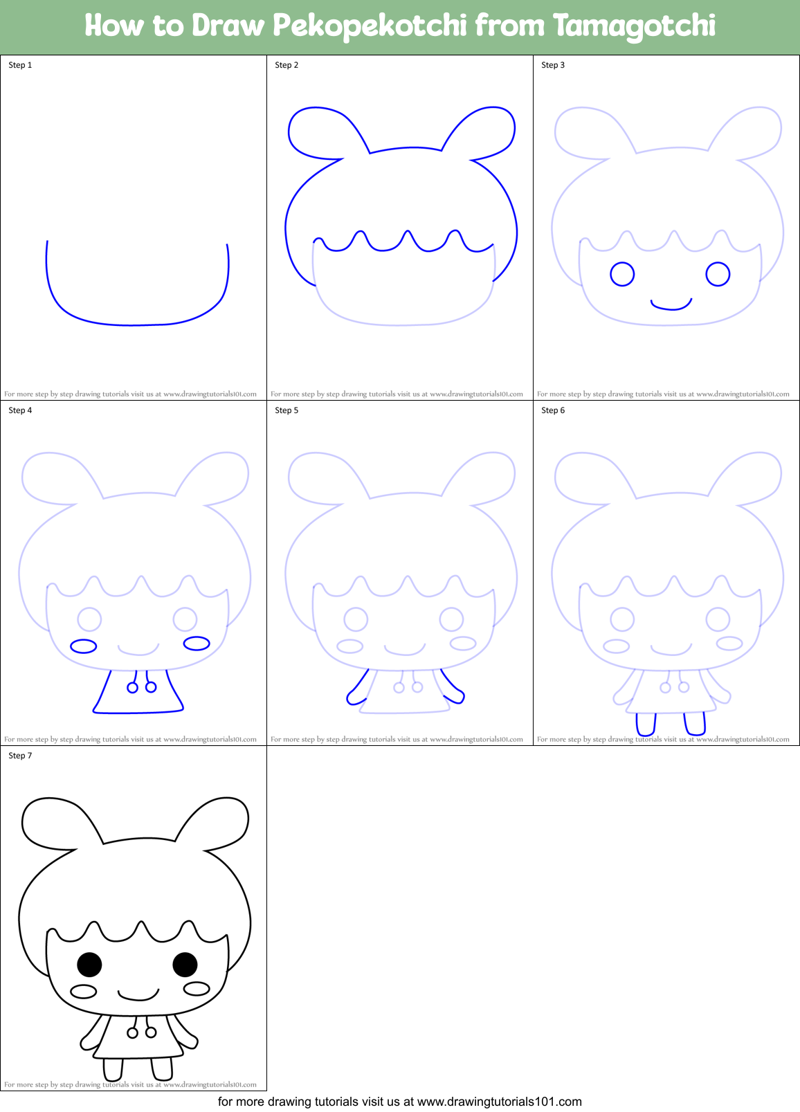How to Draw Pekopekotchi from Tamagotchi Printable Step by Step