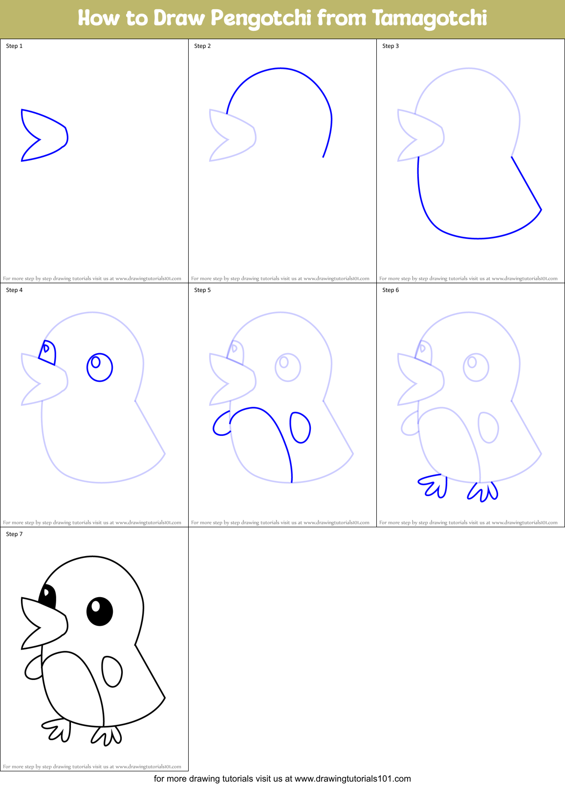 How to Draw Pengotchi from Tamagotchi Printable Step by Step