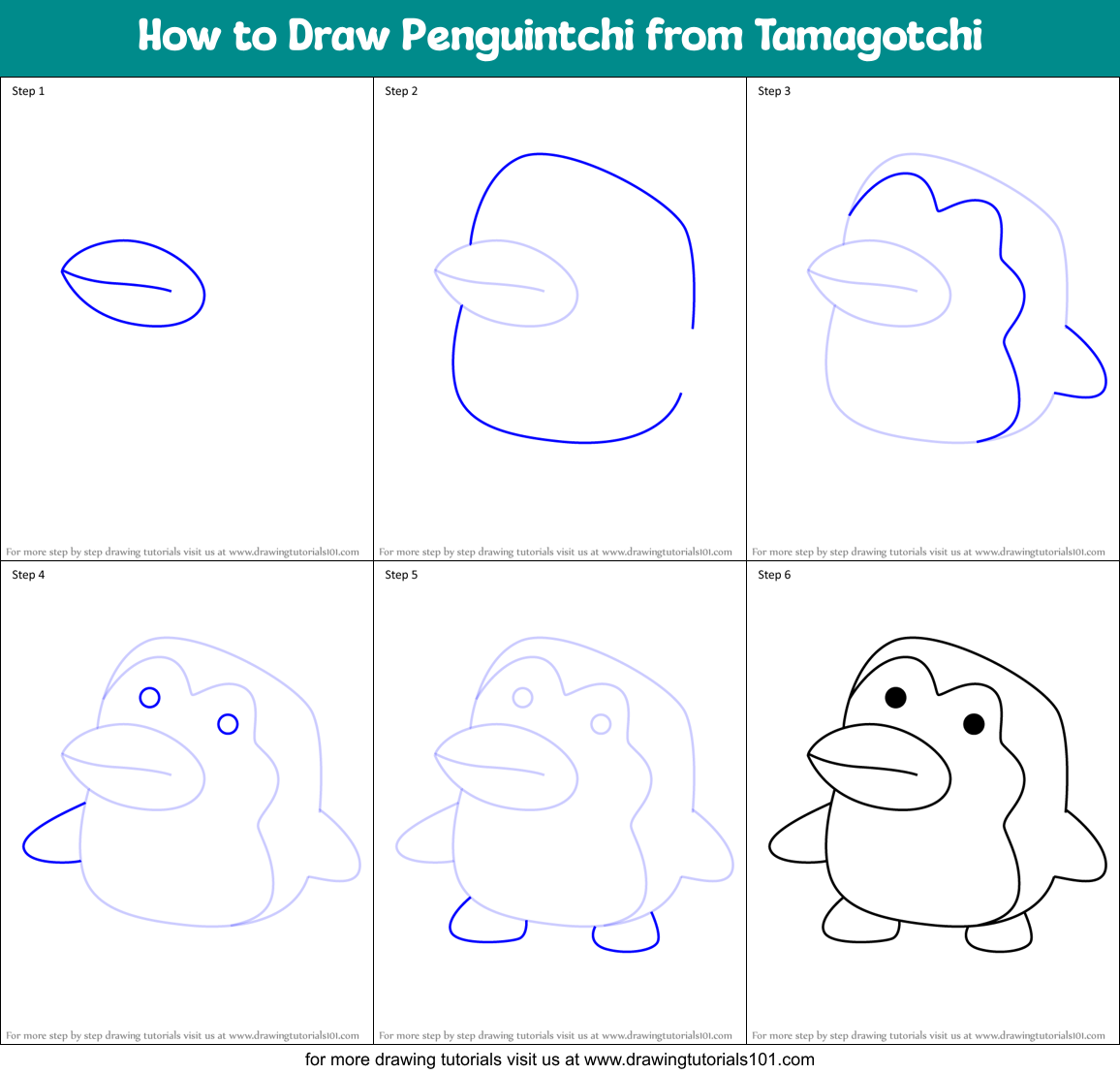 How to Draw Penguintchi from Tamagotchi Printable Step by Step
