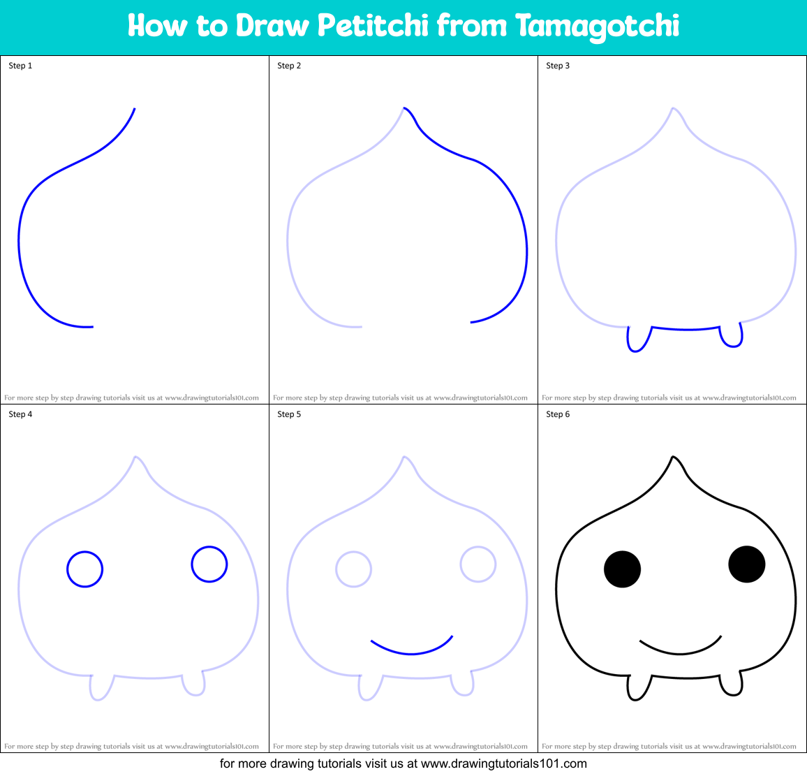 How to Draw Petitchi from Tamagotchi Printable Step by Step