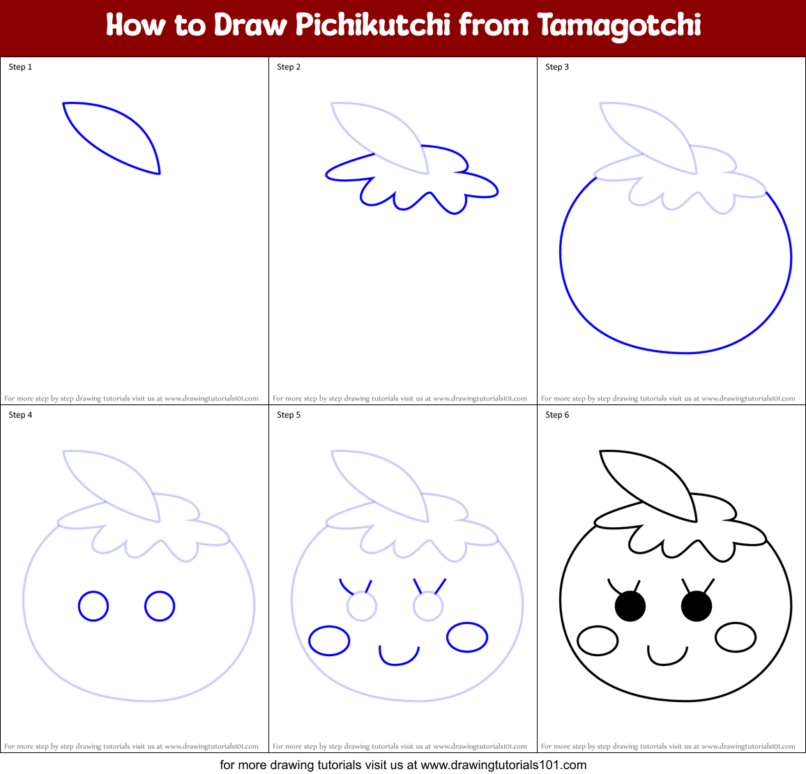 How to Draw Pichikutchi from Tamagotchi Printable Step by Step