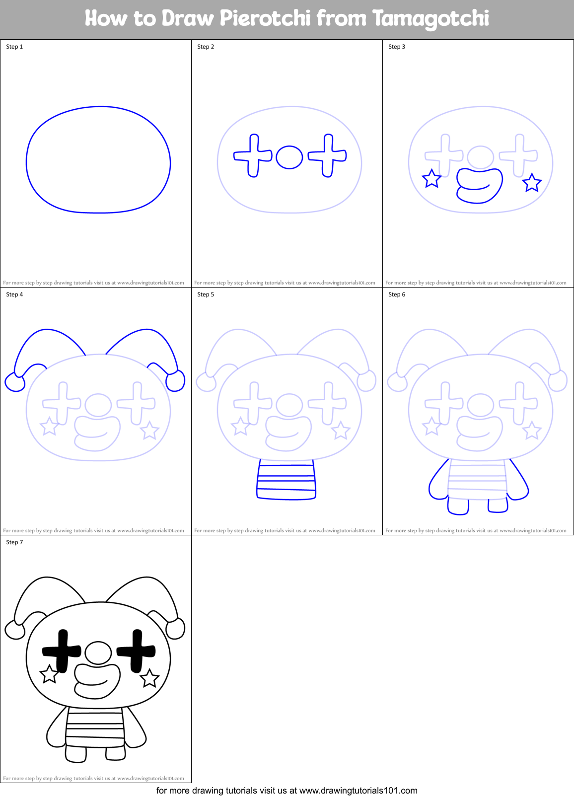 How to Draw Pierotchi from Tamagotchi Printable Step by Step
