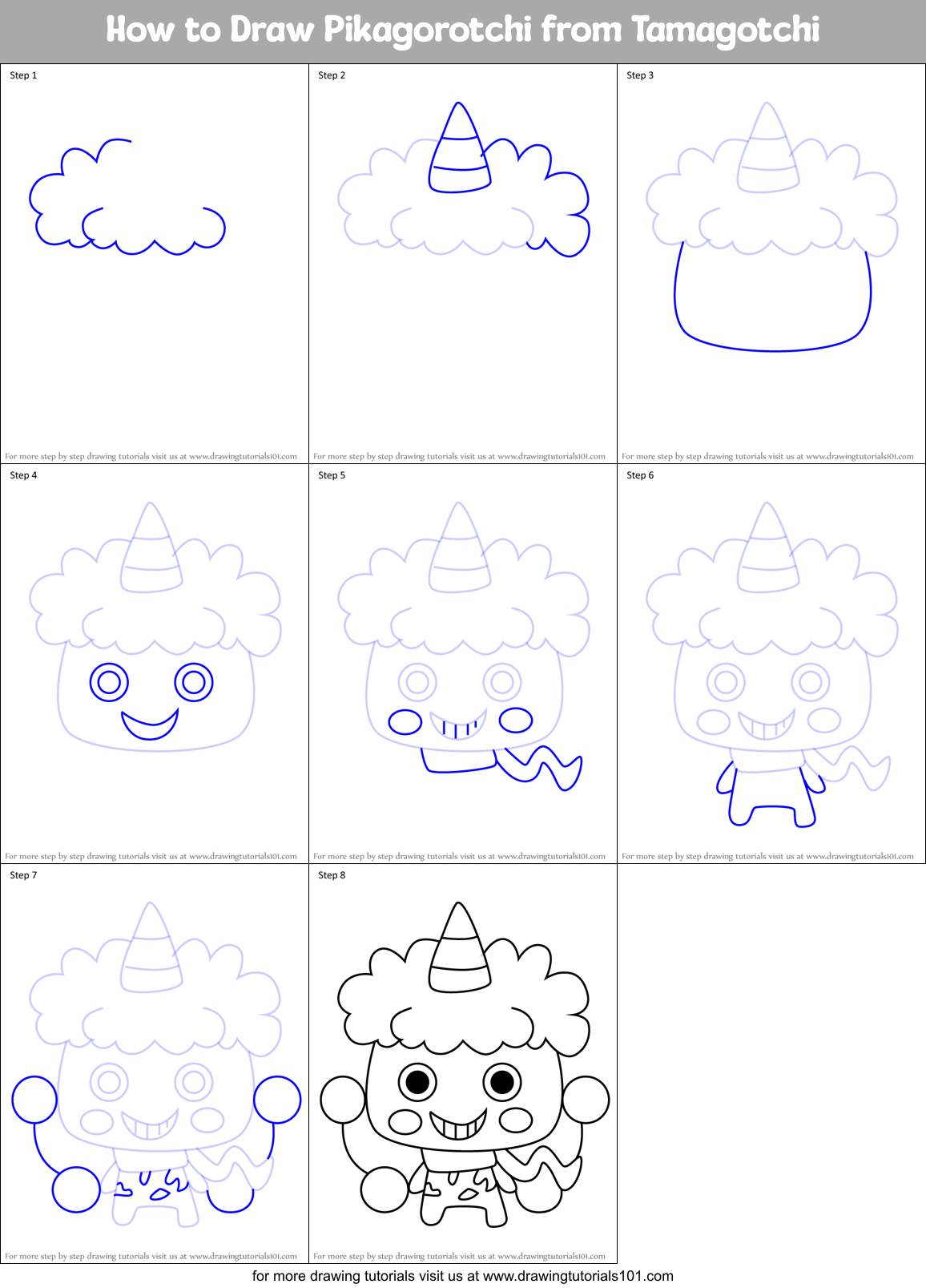 How to Draw Pikagorotchi from Tamagotchi Printable Step by Step