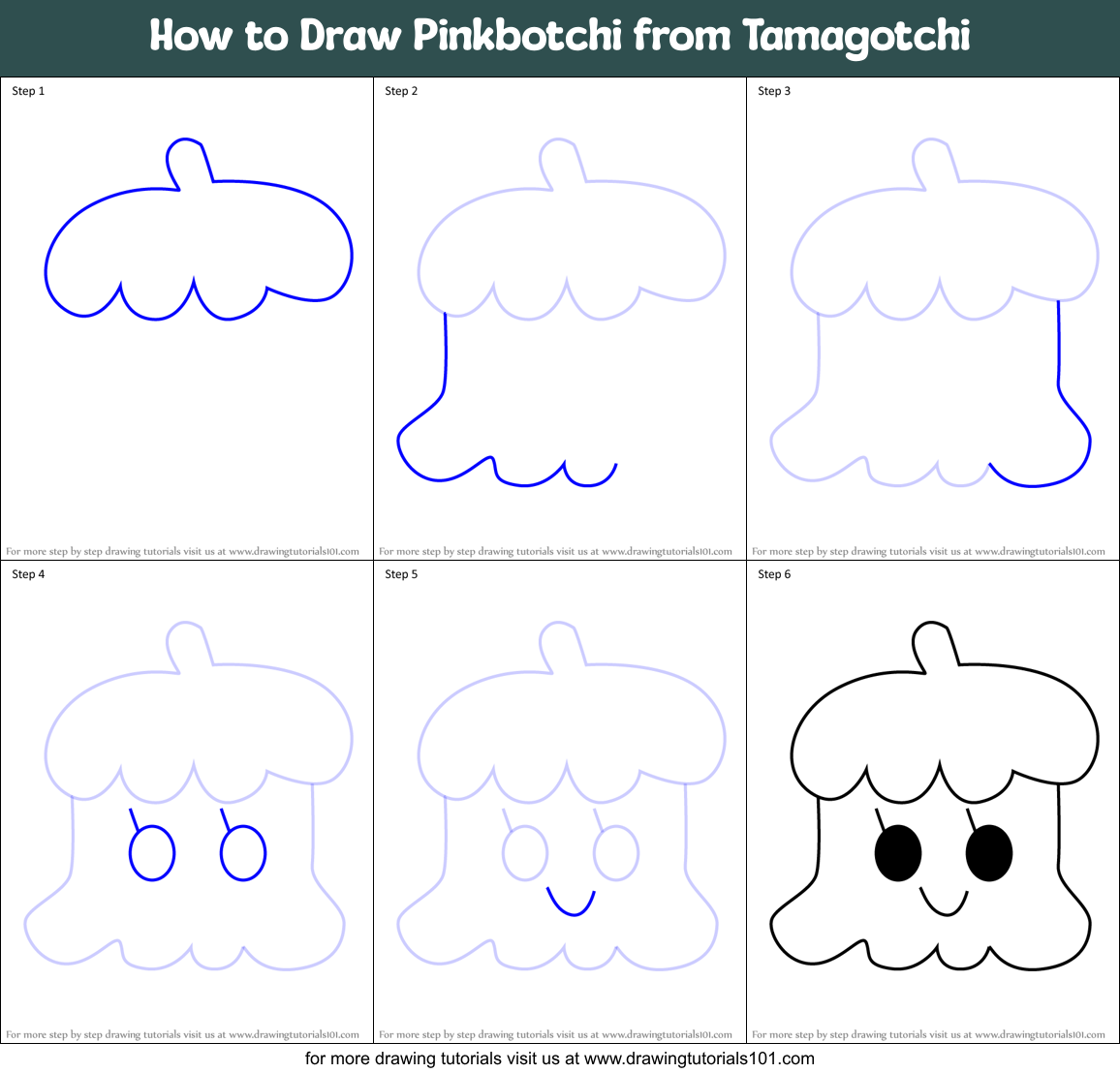 How to Draw Pinkbotchi from Tamagotchi Printable Step by Step