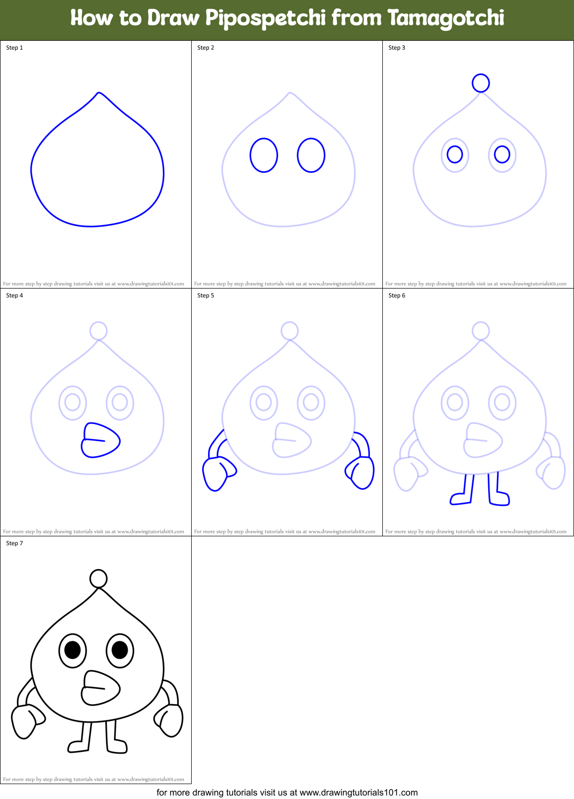How to Draw Pipospetchi from Tamagotchi Printable Step by Step