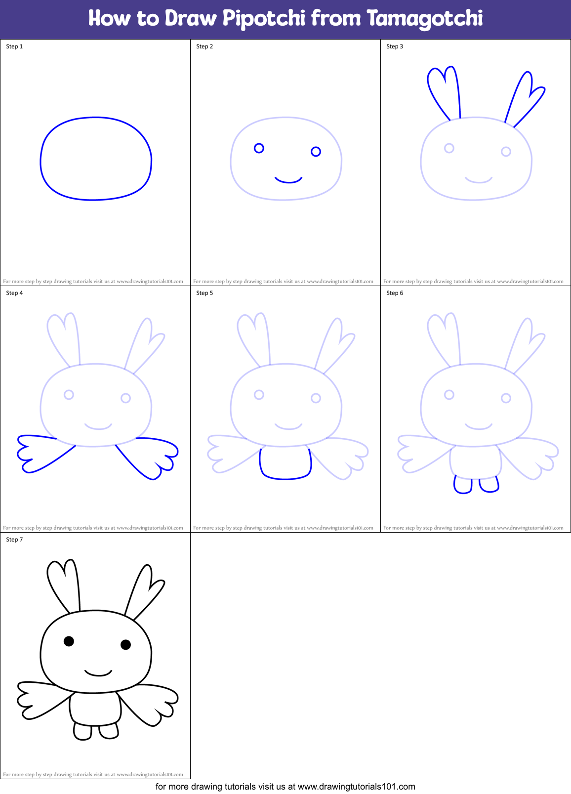 How to Draw Pipotchi from Tamagotchi Printable Step by Step