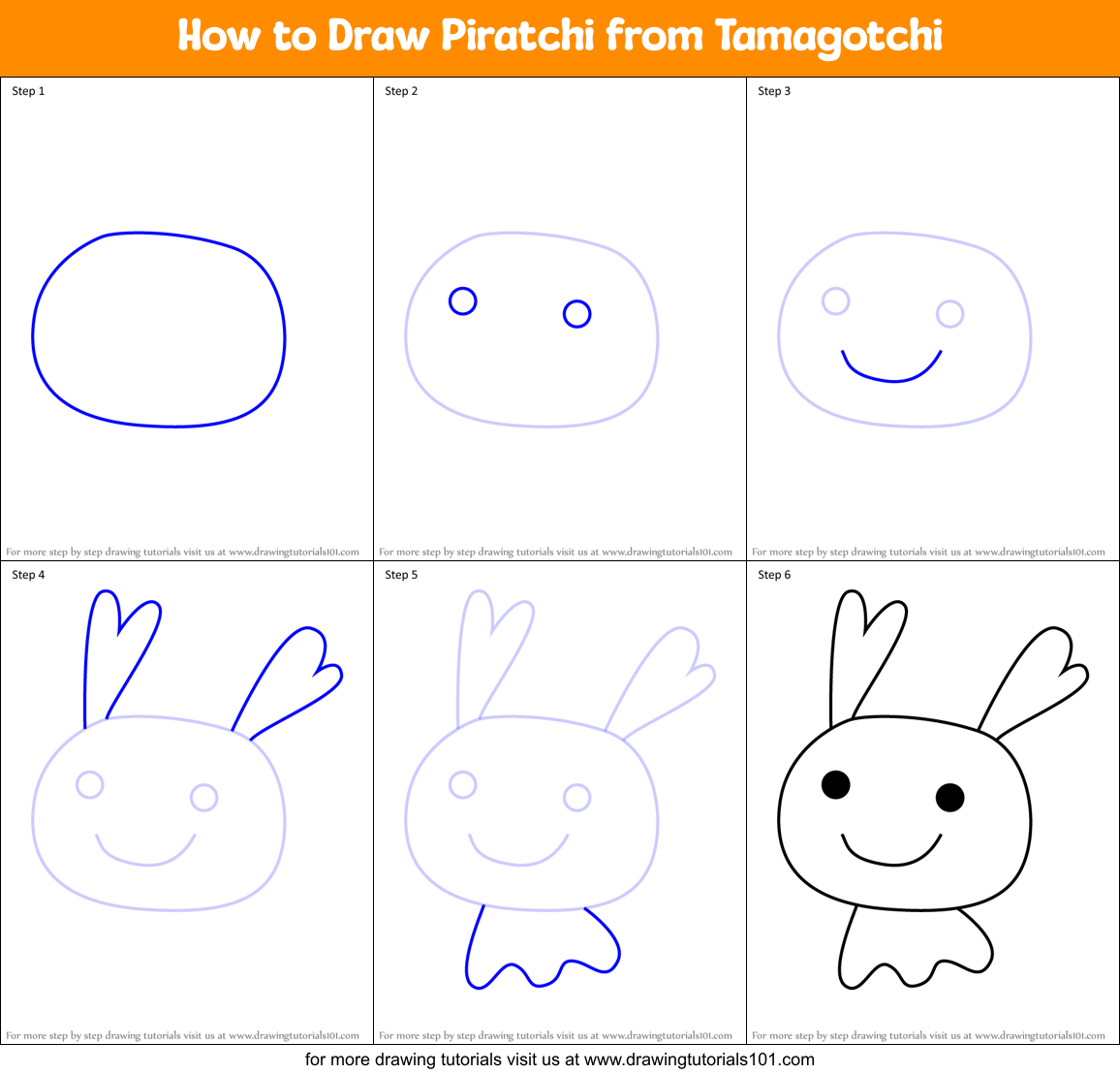 How to Draw Piratchi from Tamagotchi Printable Step by Step