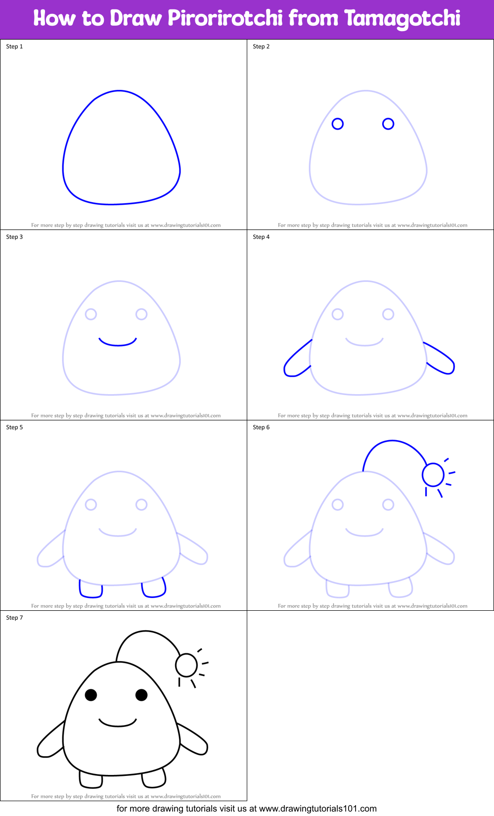 How to Draw Pirorirotchi from Tamagotchi Printable Step by Step