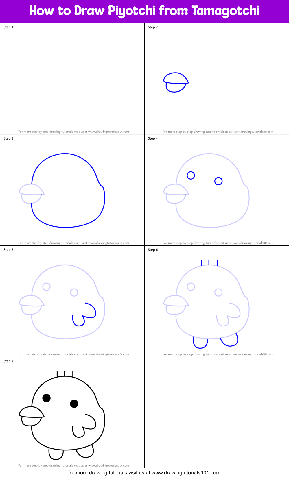 How to Draw Piyotchi from Tamagotchi Printable Step by Step