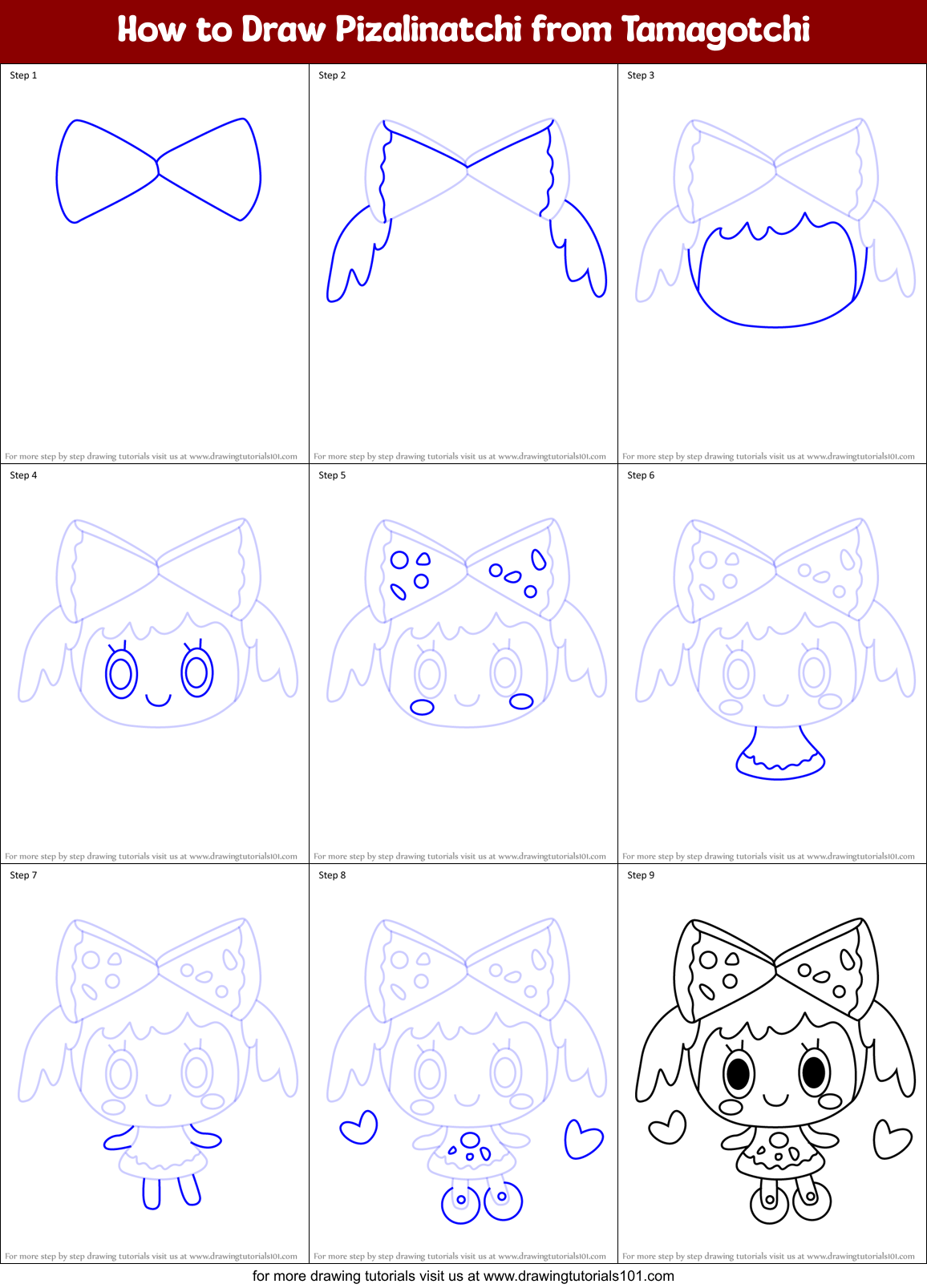 How to Draw Pizalinatchi from Tamagotchi Printable Step by Step