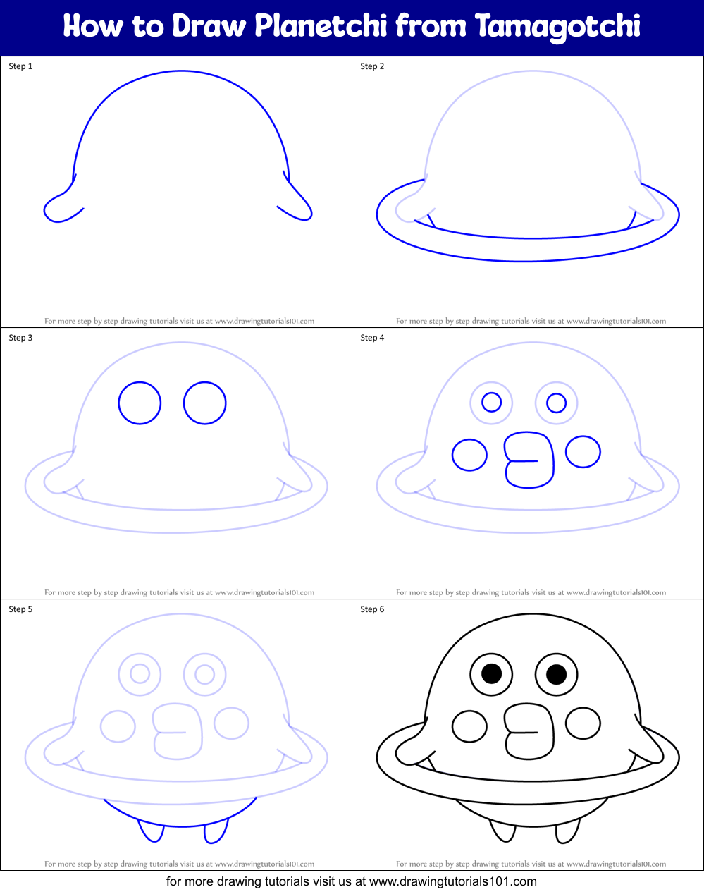 How to Draw Planetchi from Tamagotchi Printable Step by Step