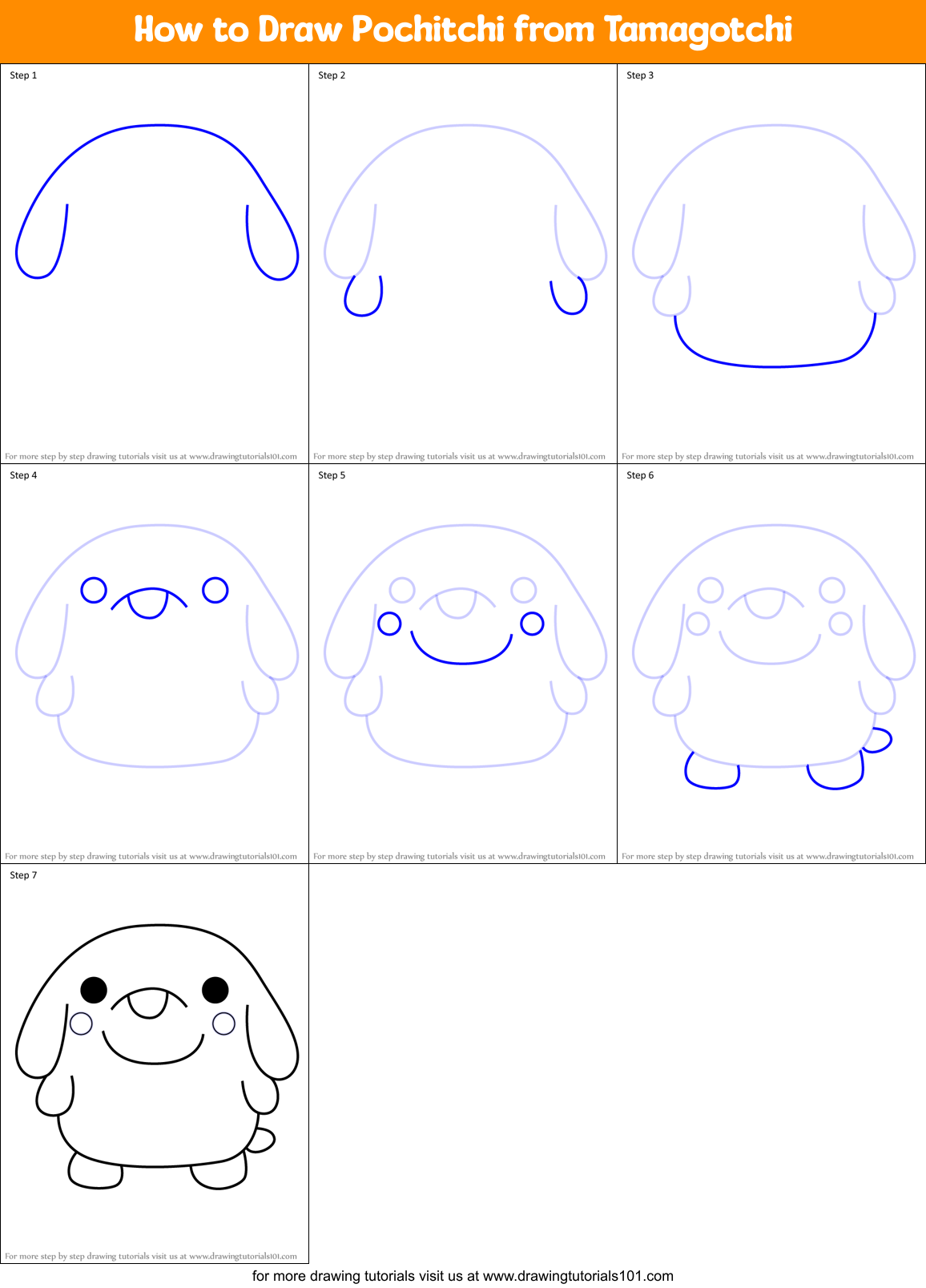 How to Draw Pochitchi from Tamagotchi Printable Step by Step