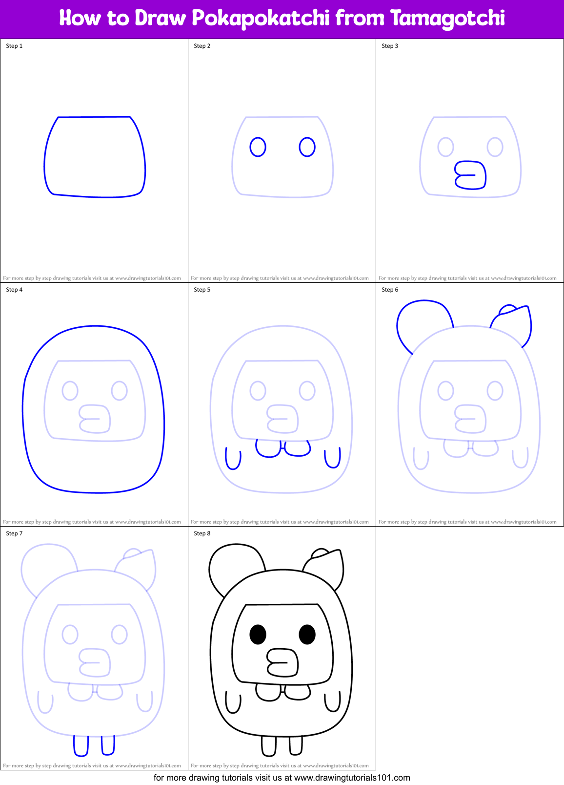 How to Draw Pokapokatchi from Tamagotchi Printable Step by Step
