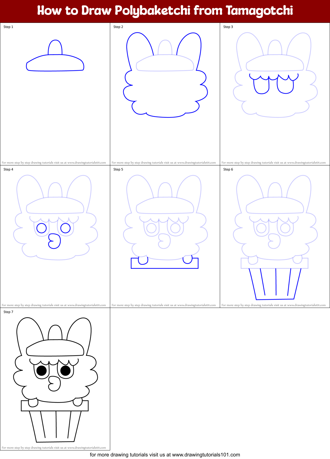 How to Draw Polybaketchi from Tamagotchi Printable Step by Step